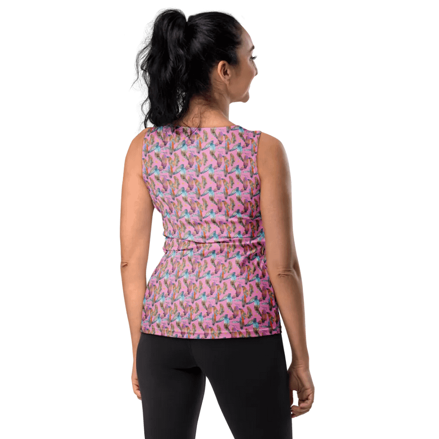 Ladies all over print tank top with colorful feathers design product image (9)