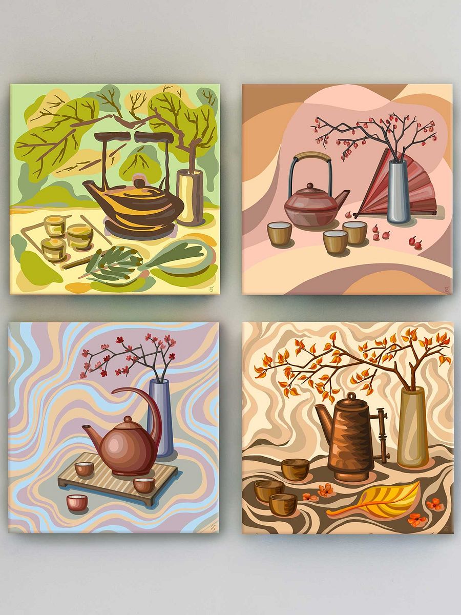 Earthy Teapot and Teacups Canvas Art - Coffee Shop No. 2 product image (123)