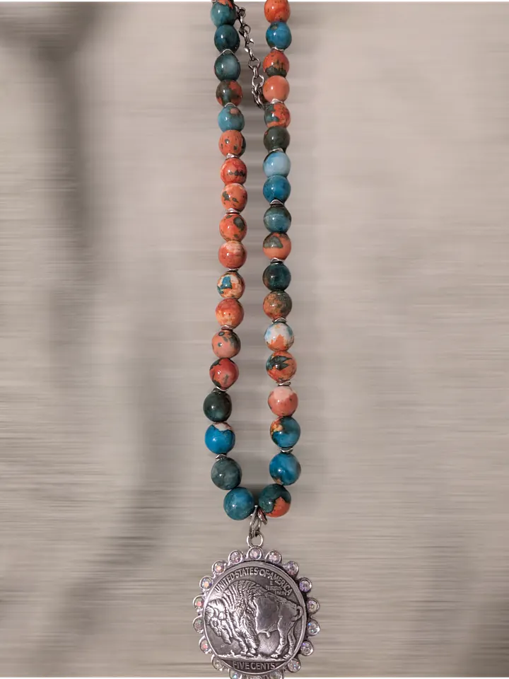 Buffalo Nickel-Inspired Beaded Pendant Necklace product image (1)