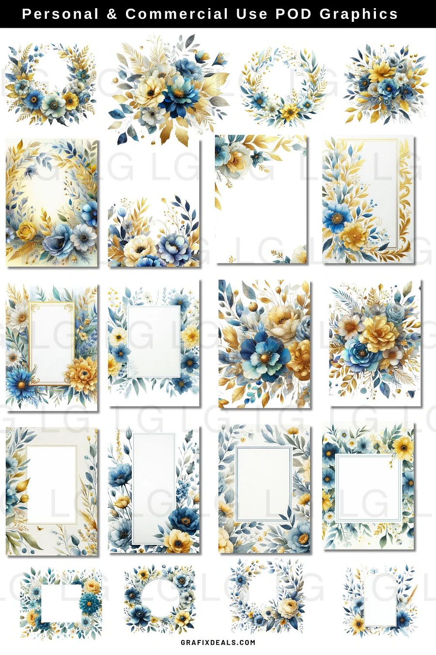 Designing with Flowers | Dusty Blue Yellow Zazzle Niche Guide plus Commercial POD Graphics Clipart product image (3)