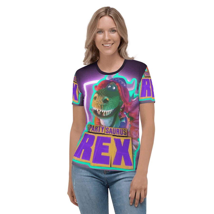 All Over Print Womens Crop Partysaurus Rex Tee product image (2)