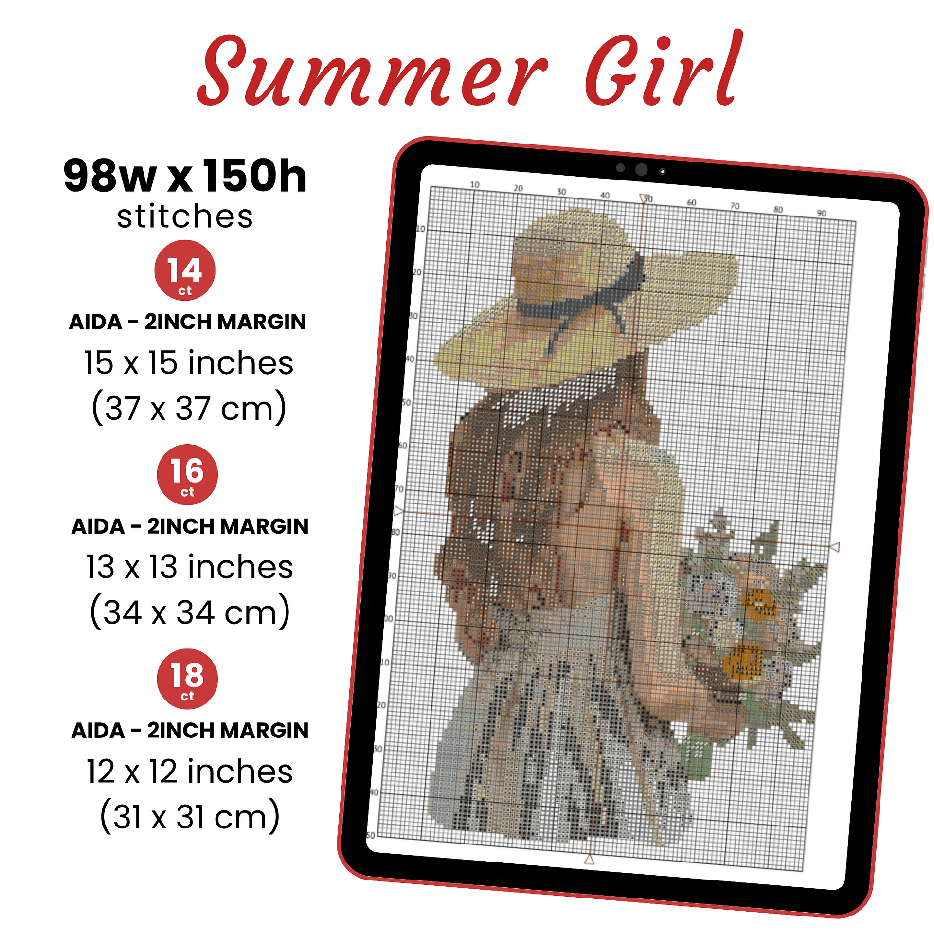 Summer Girl With Flowers Cross Stitch Pattern product image (2)