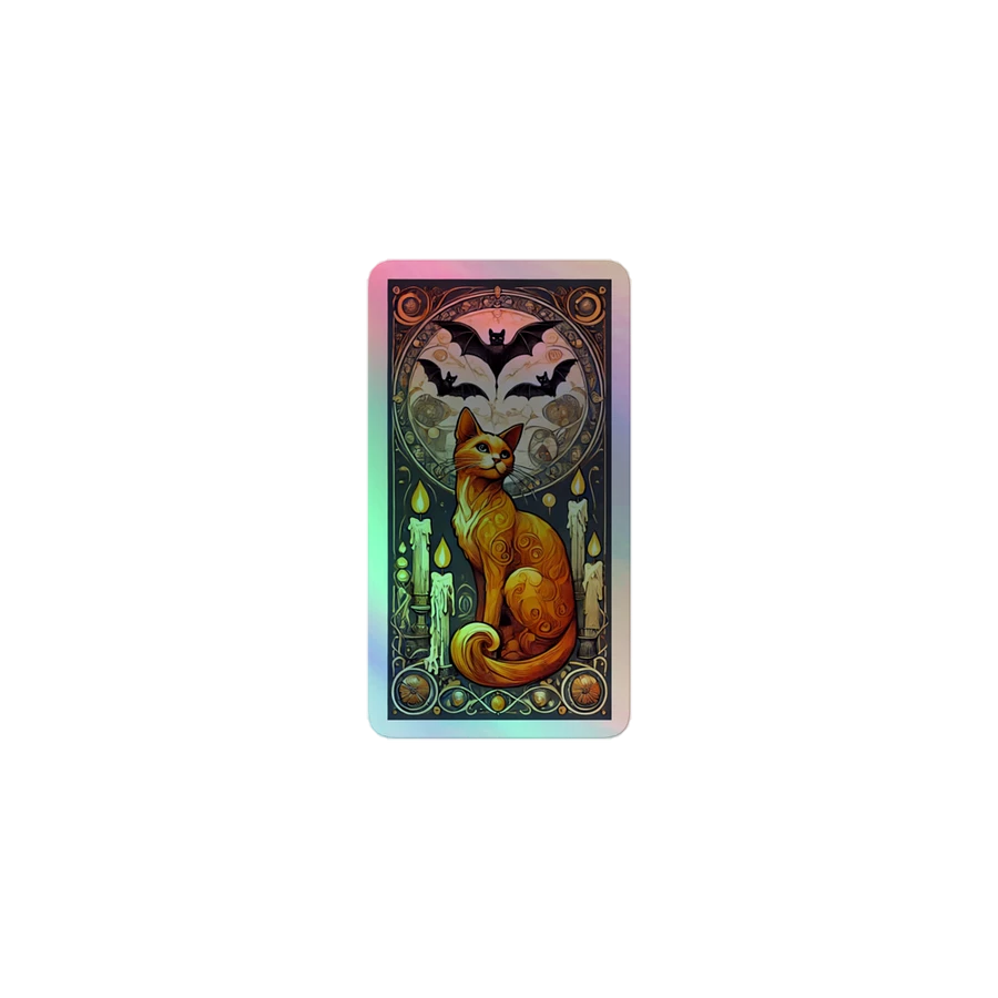 Art Nouveau Orange Cat and Bats Vinyl Sticker – Enchanting Night Decor product image (1)