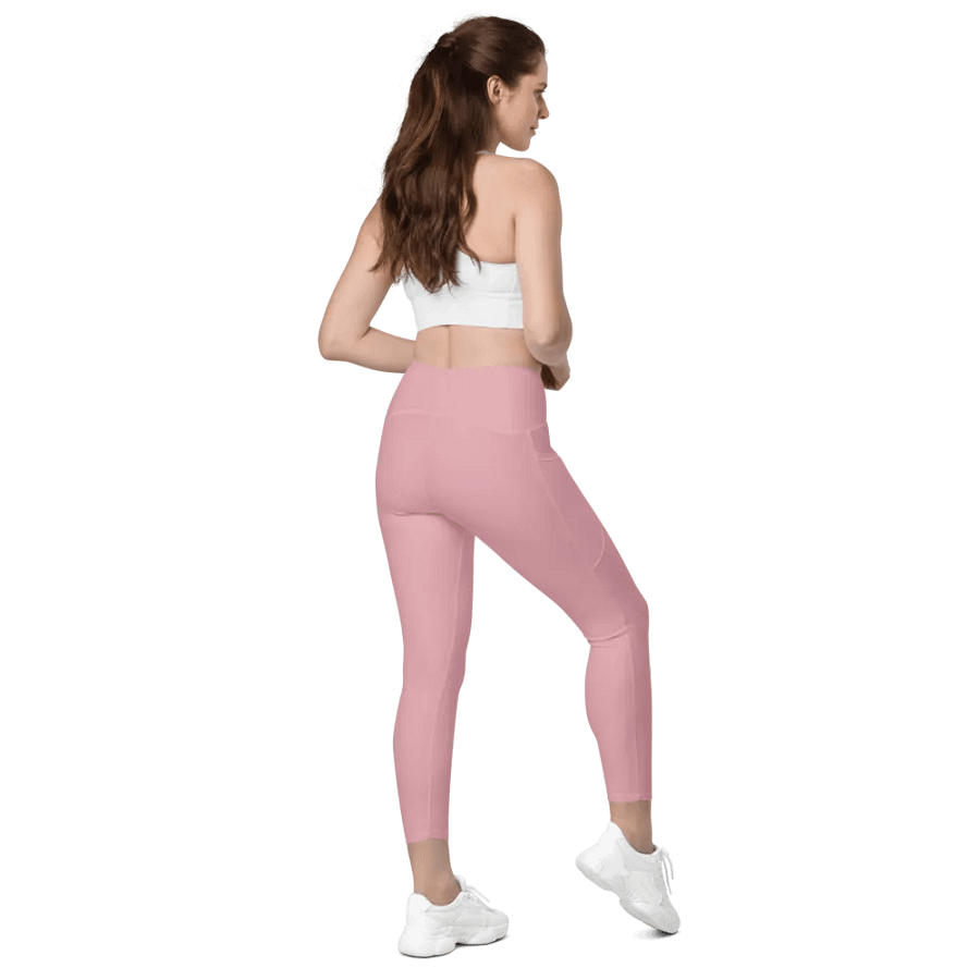 Plain Dusty Light Pink Soft Summer Women's High Waisted Premium Crossover Leggings with Pockets by Treasure Pie product image (7)