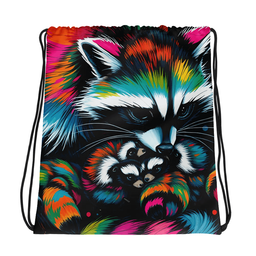 Vibrant Raccoon Family Drawstring Bag product image (1)