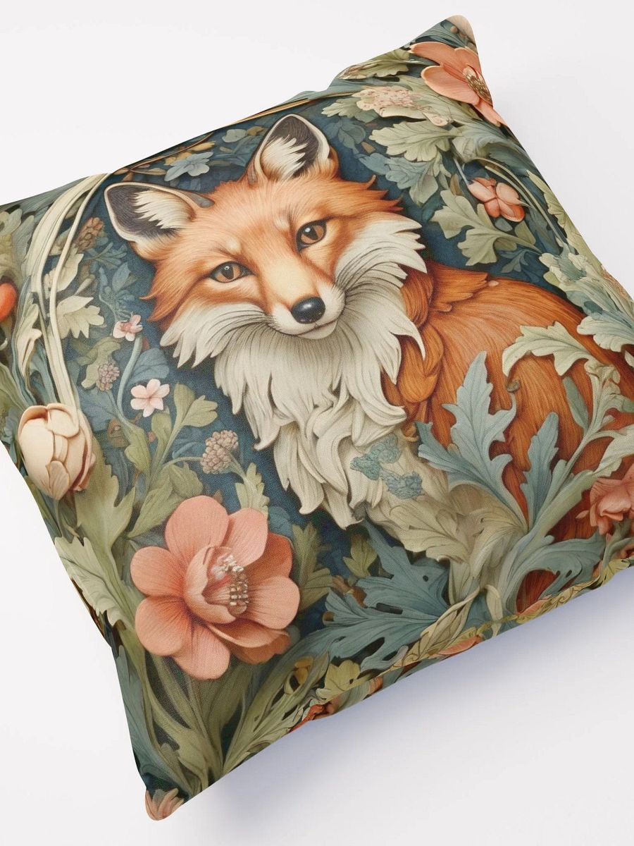Forest Fox Pillow William Morris Inspired Cushion Whimsical Fox Floral Garden Retro Charm Home Decor Country Farmhouse product image (6)