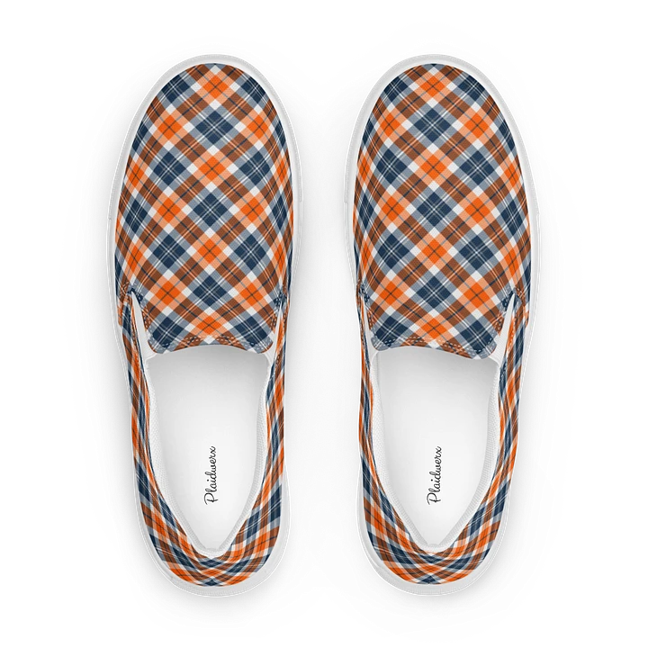 Orange and Blue Sporty Plaid Men's Slip On Shoes product image (1)