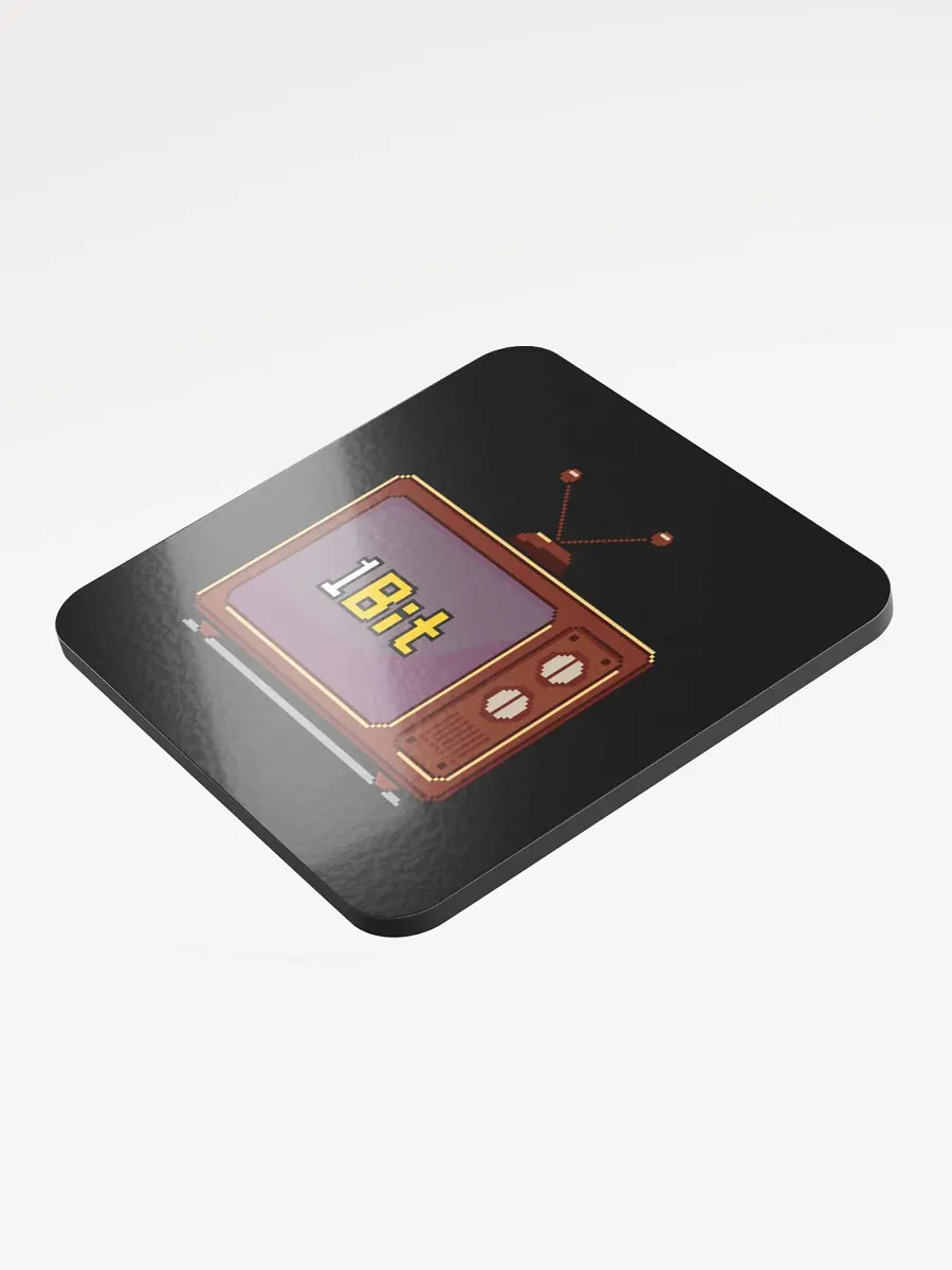 1Bit Pixel Art Glossed Cork Coaster (black) product image (3)