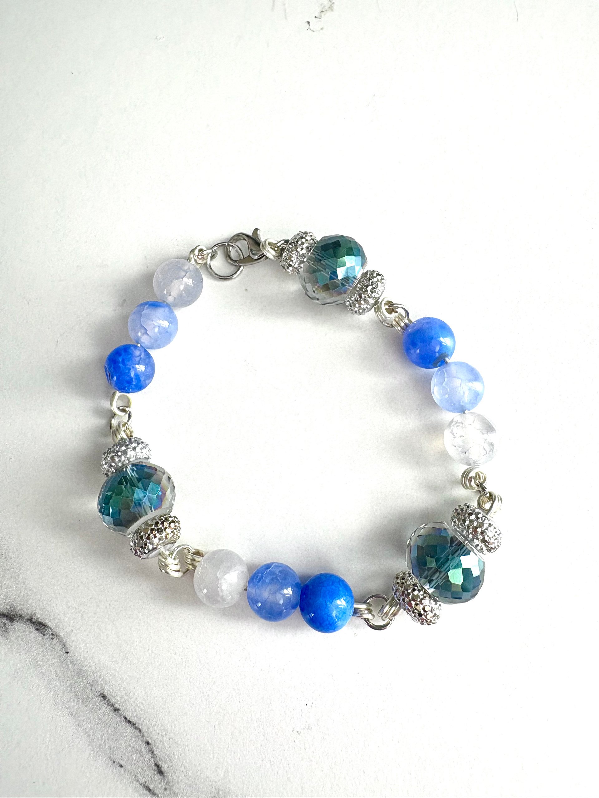 MFD-00289 | 7.5" Semi-Precious Tanzanite-Esque Beads Bracelet | Wire Wrapped Links | by Monique Faella Designs™ product image (1)