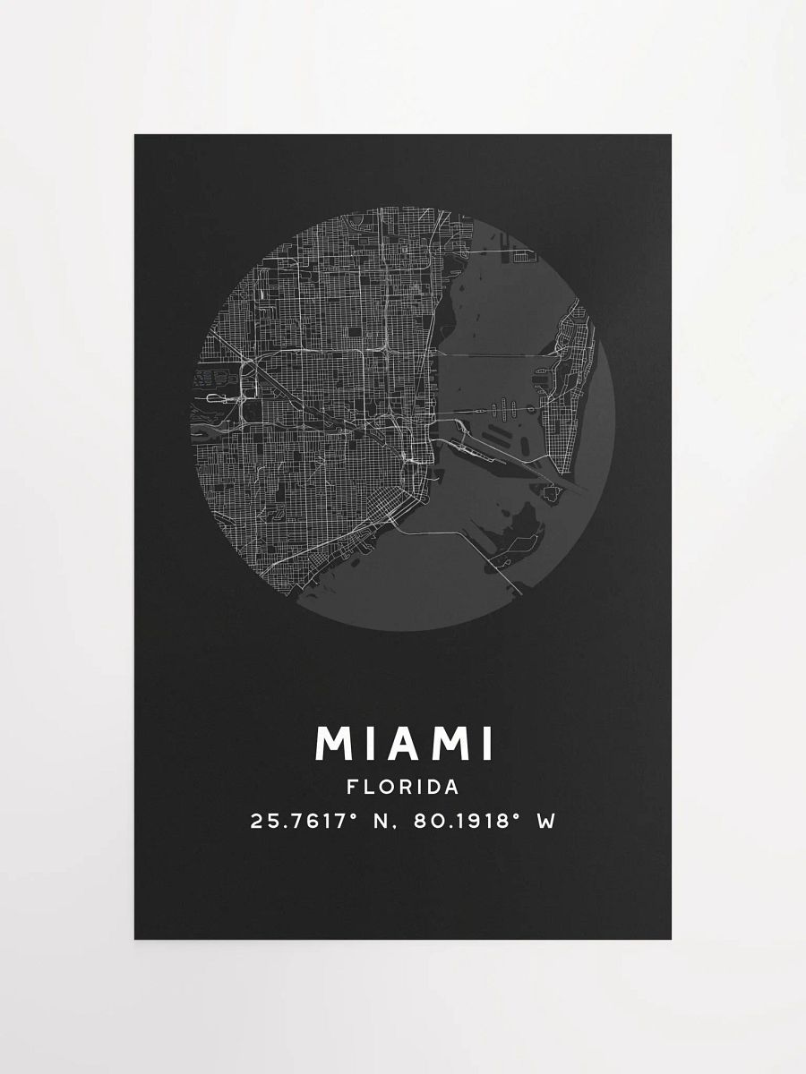 Miami Street Map Poster – Black Minimalist Circular City Art product image (3)