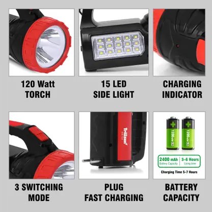 Trillsun Long Range 2 in 1 desk and torch light 5 hrs Torch Emergency Light (Red, Black) product image (5)
