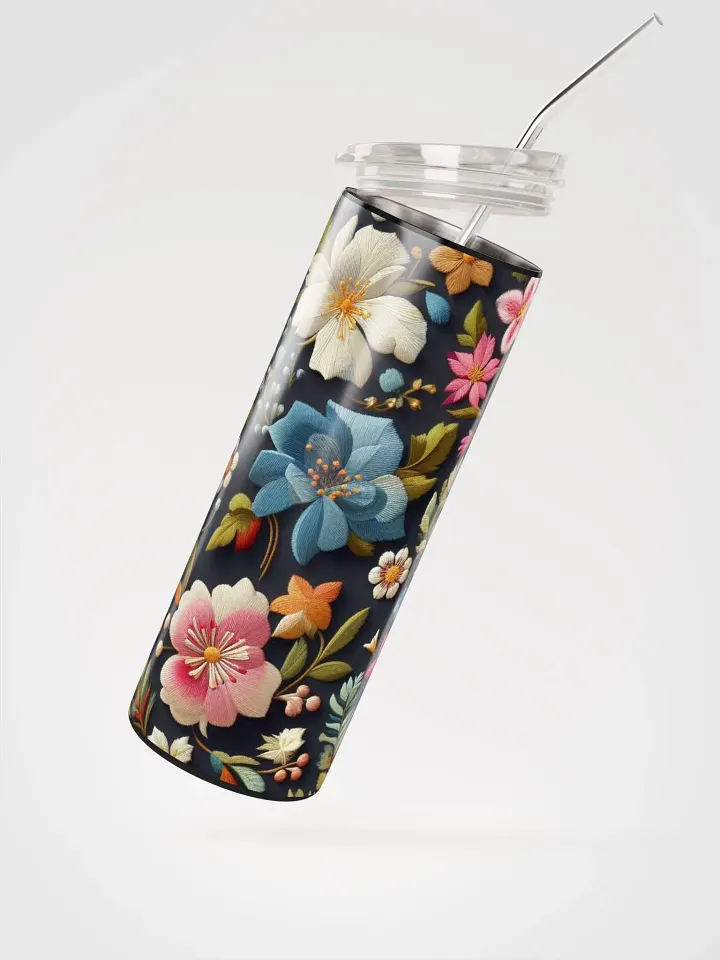 Bright Floral Embroidered Stainless Steel Tumbler - Vibrant Sipping Joy product image (2)