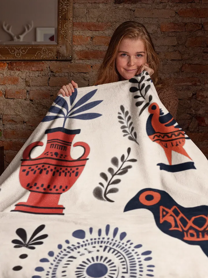 Hellenic Folk Elegance: Greek Heritage Throw Blanket product image (1)