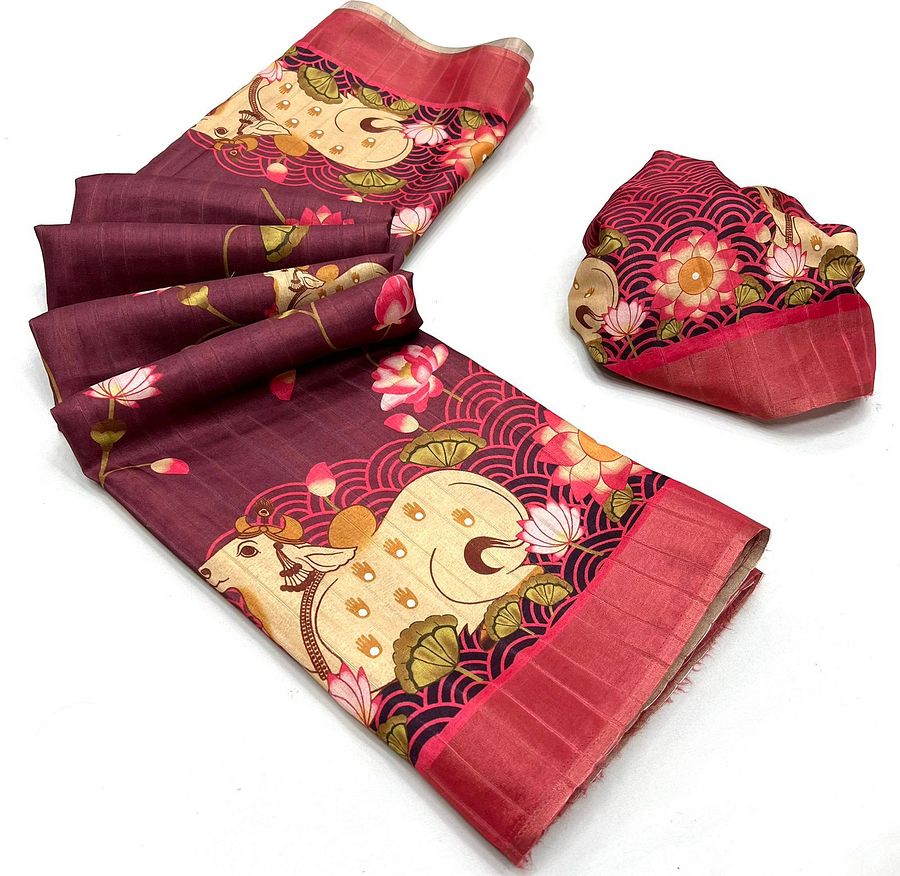 Soft Handloom Silk beautiful kalamkari flowers Print Designer Saree product image (10)