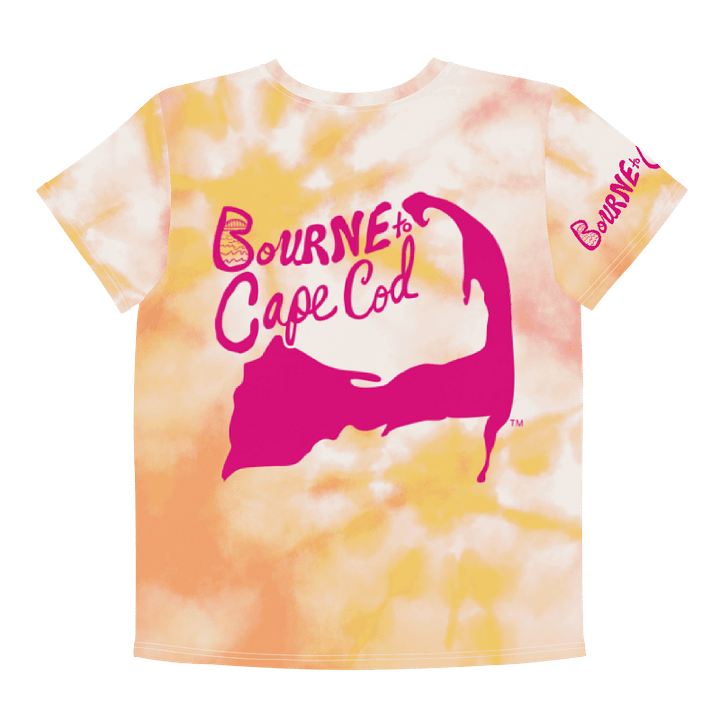 🦩YOUTH | Girls’ | BOURNE to Cape Cod™ | Logo Tee – All-Over Print | BRN.2C.C.™ | Coastal Cutie Vibes💖 | Pink Logo on Orange Tie-Dye product image (2)