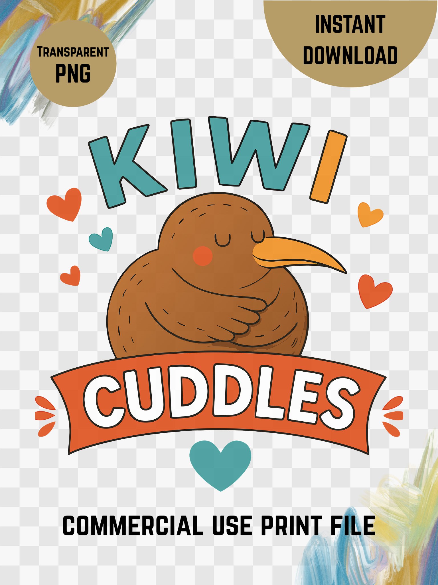 Kiwi Cuddles – Cute New Zealand Bird Digital Print product image (6)