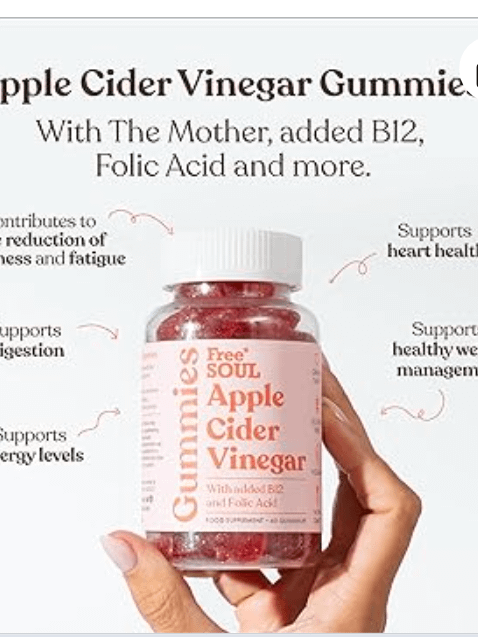 Apple Cider Vinegar Gummies with The Mother 1000mg | Enhanced with Vitamin B12 & Folic Acid | 60 Vegan ACV Capsules with Pomegranate & Beetroot Powder | Natural Ingredients by Free Soul product image (5)