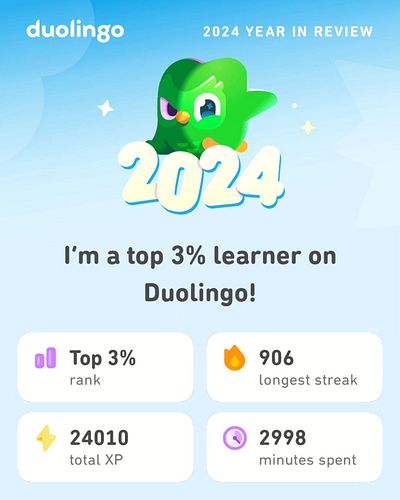 👀 the 2024 Duolingo stats are in. The streak is still going 🔥 @duolingo