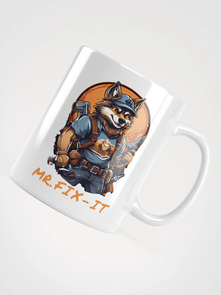 Mr. Fix-It Funny Cartoon Wolf Handyman White Glossy Mug - Unique Two-Sided Print Gift for DIY Enthusiasts product image (11)