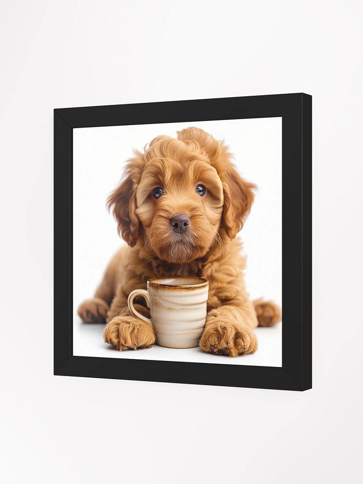 Coffee Lover Cute Goldendoodle Puppy Framed Wall Art product image (2)