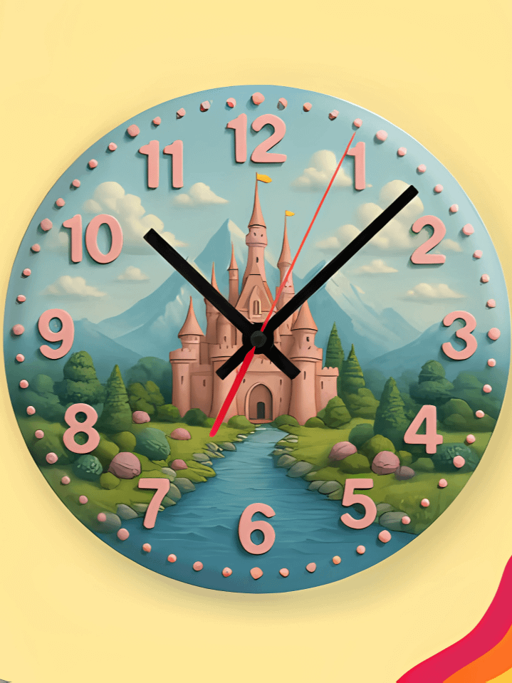 Pink Castle Dream Wall Clock PNG – Enchanted Nature Theme for Kids – Perfect for Sublimation – High-Quality 300 DPI Instant Digital Download product image (1)