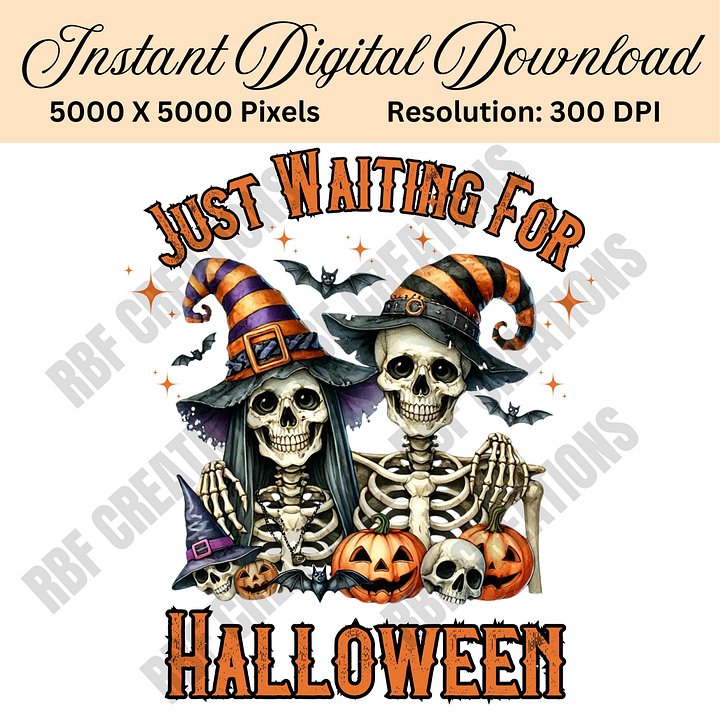 Just Waiting for Halloween PNG, Funny Skeleton Digital Download, Spooky Season Clipart for Sublimation, Halloween Shirt Design product image (1)
