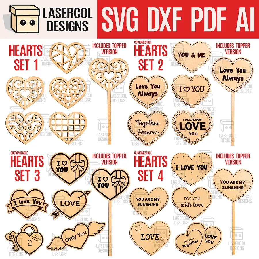 Hearts Bundle (Set 1-2-3-4) - Laser Cut Files product image (1)