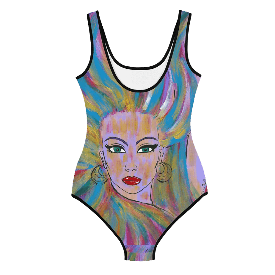 Girl with the colorful hair (art by Dina R.) acrylic painting picture - Youth Swimsuit product image (2)