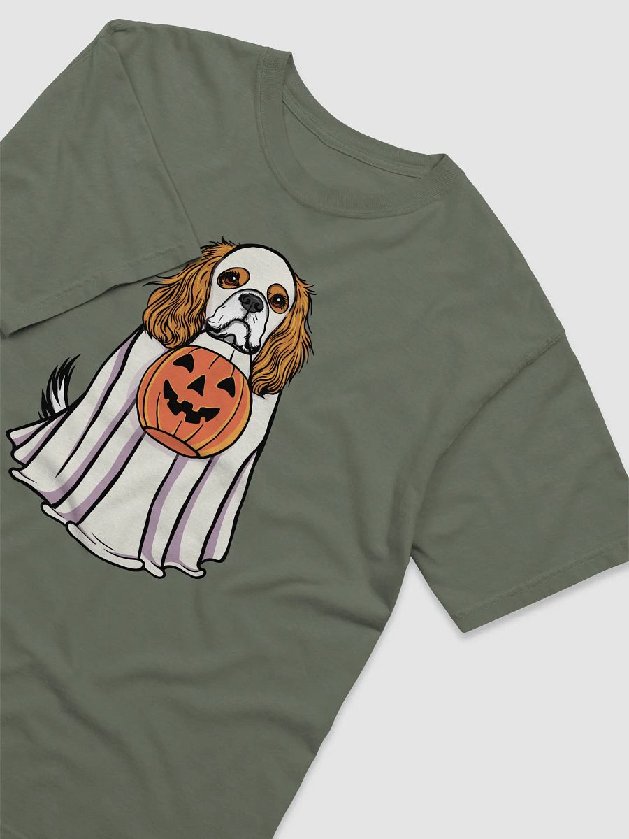 Funny Halloween Cavalier King Charles Spaniel(Blenheim) T-Shirt | Funny Cavalier Wearing a Ghost Costume and Holding a Pumpkin Basket product image (10)