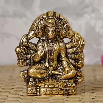 eCraftIndia Golden Metal Handcrafted Lord Panchmukhi Hanuman Statue Decorative Showpiece - 13.5 cm (Metal, Gold) product image (3)