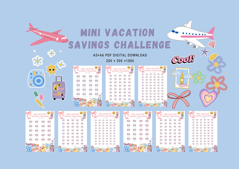 vacation savingchallenges, budget savings, budgetplanner, personalfinance, cashstuffing, money challenge, financial planner, money tools