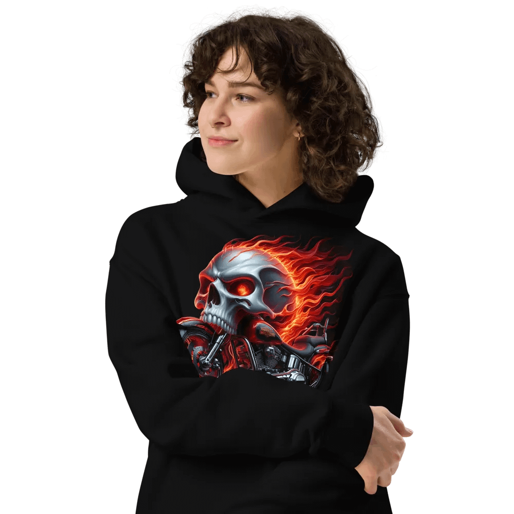 Flaming Skull Motorcycle Oversized Hoodie #7 product image (4)