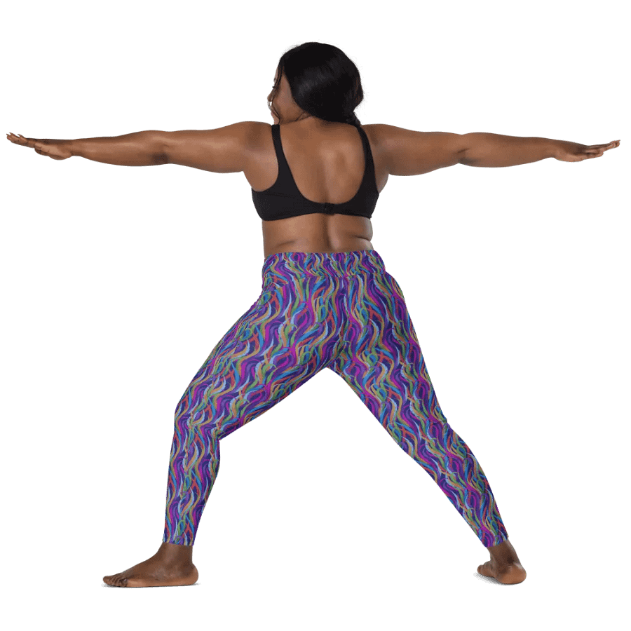 leggings with pockets in modern design with blues, pink and turquoise colors up to 6Xl size product image (4)
