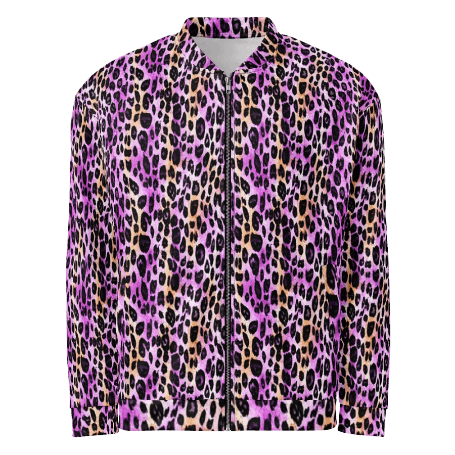 Purple Beige Leopard Bomber Jacket product image (1)