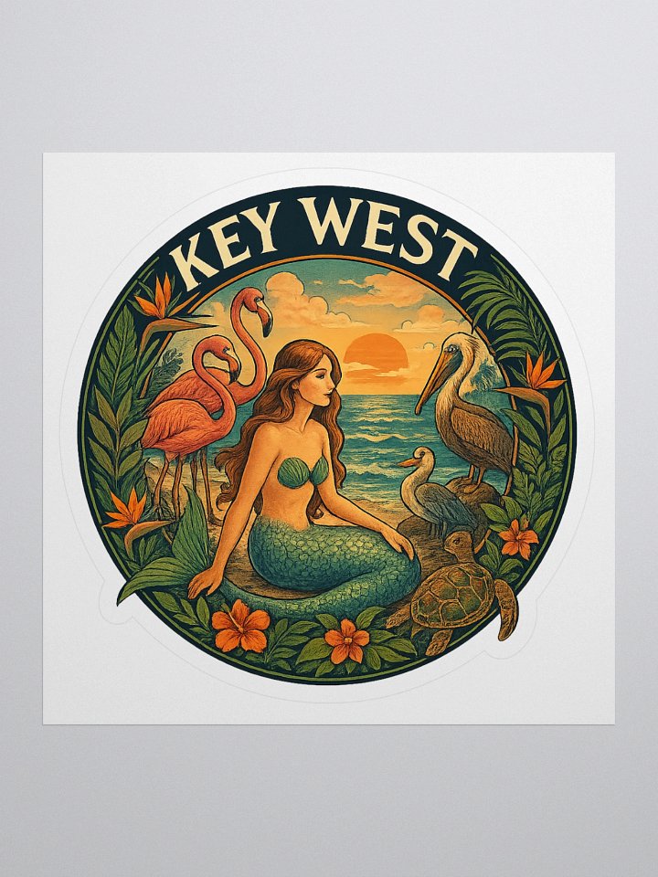 Kiss-Cut Key West Tropical Sticker with Mermaid, Birds, and Turtle product image (1)