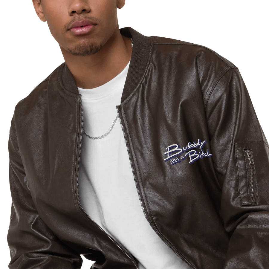 Bubbly and a B (navy shadow design) faux leather bomber jacket product image (7)