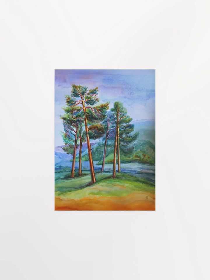 Tranquil Serenity Watercolor Poster - Pine Forest and Hills product image (1)