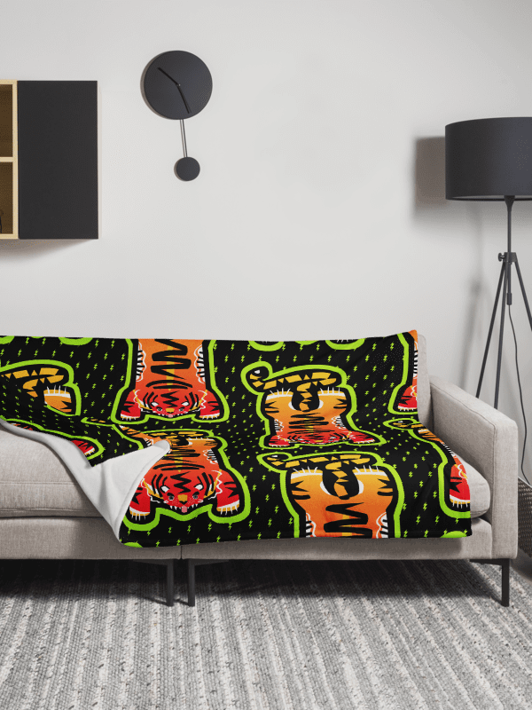 Giant Red Electric Tiger Print Blanket on Black product image (2)