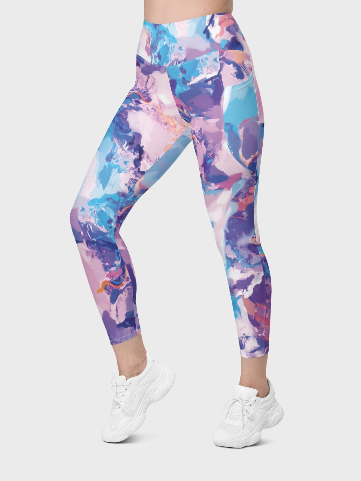 Leggings with Pockets "Marble Effect Pastel Blue Purple Dreamy Waves" product image (4)