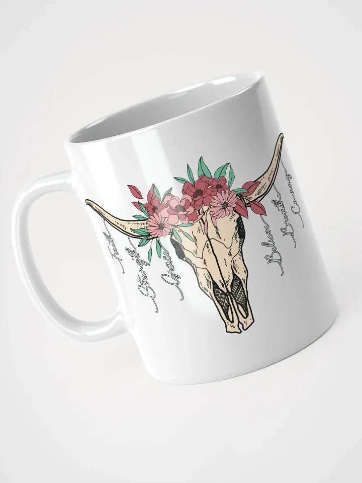 Floral Cow Skulls White Glossy Mug product image (2)