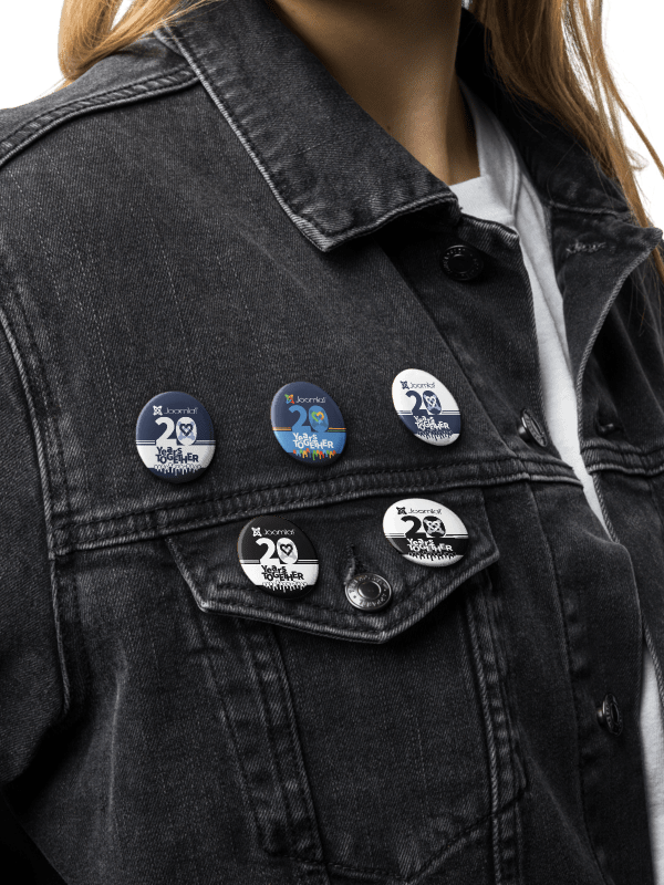 Joomla! 20th Anniversary Edition<br /> — Set of Pin Buttons — <br />1.25″ (31.25 mm) product image (2)