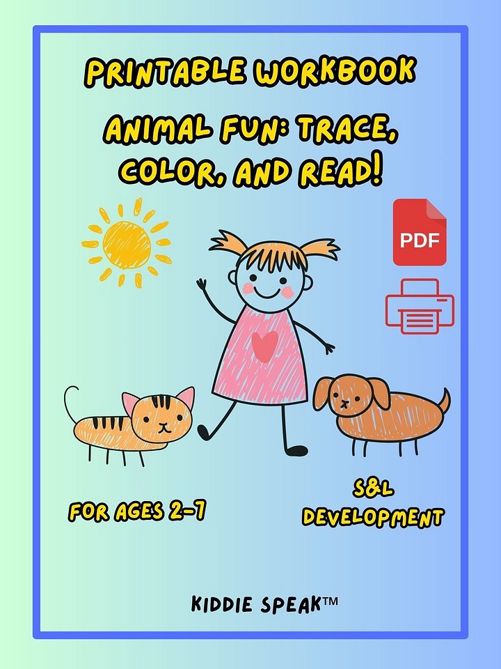 Printable Worksheets: Animal Fun – Trace, Color, and Read product image (1)