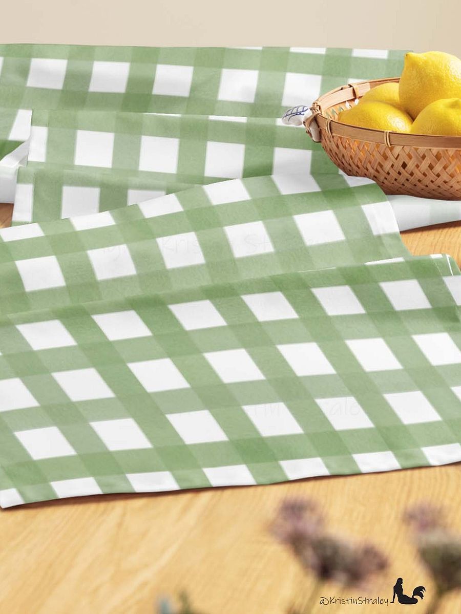 Green Gingham Checker on White Table Runner product image (6)
