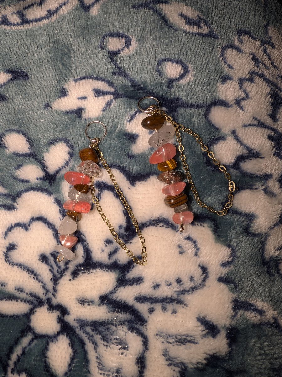 Handmade Crystal Earrings With Looped Bronze Chains! ( GREY MOONSTONE ) product image (1)