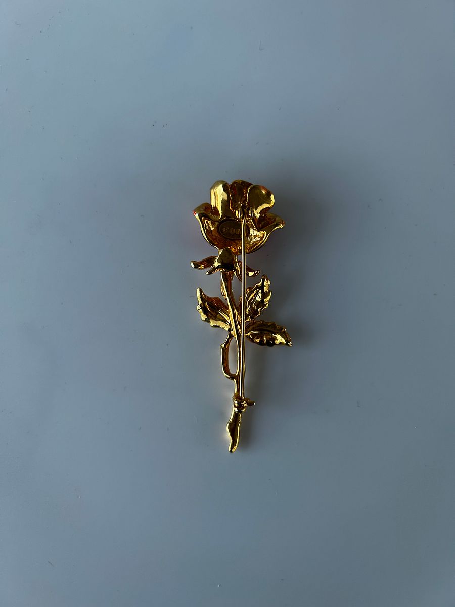 Gold Tone Rose Rhinestones Brooch product image (4)