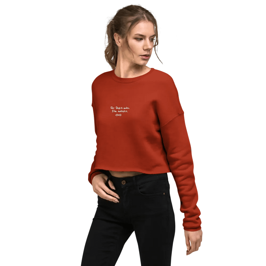 FFS, I'm autistic. (white thread) embroidered fleece cropped crew product image (34)