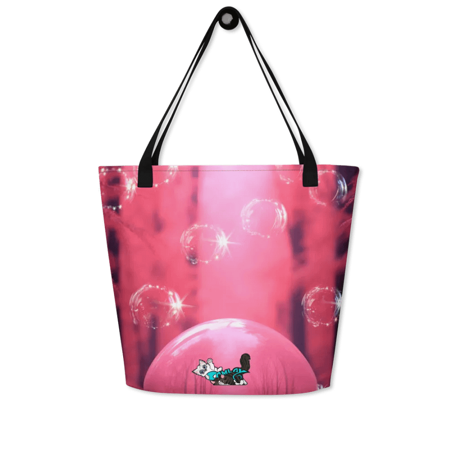 Bubble Pink All-Over Print Large Tote Bag w/ Pocket : Luigi & Ariel Logo product image (5)