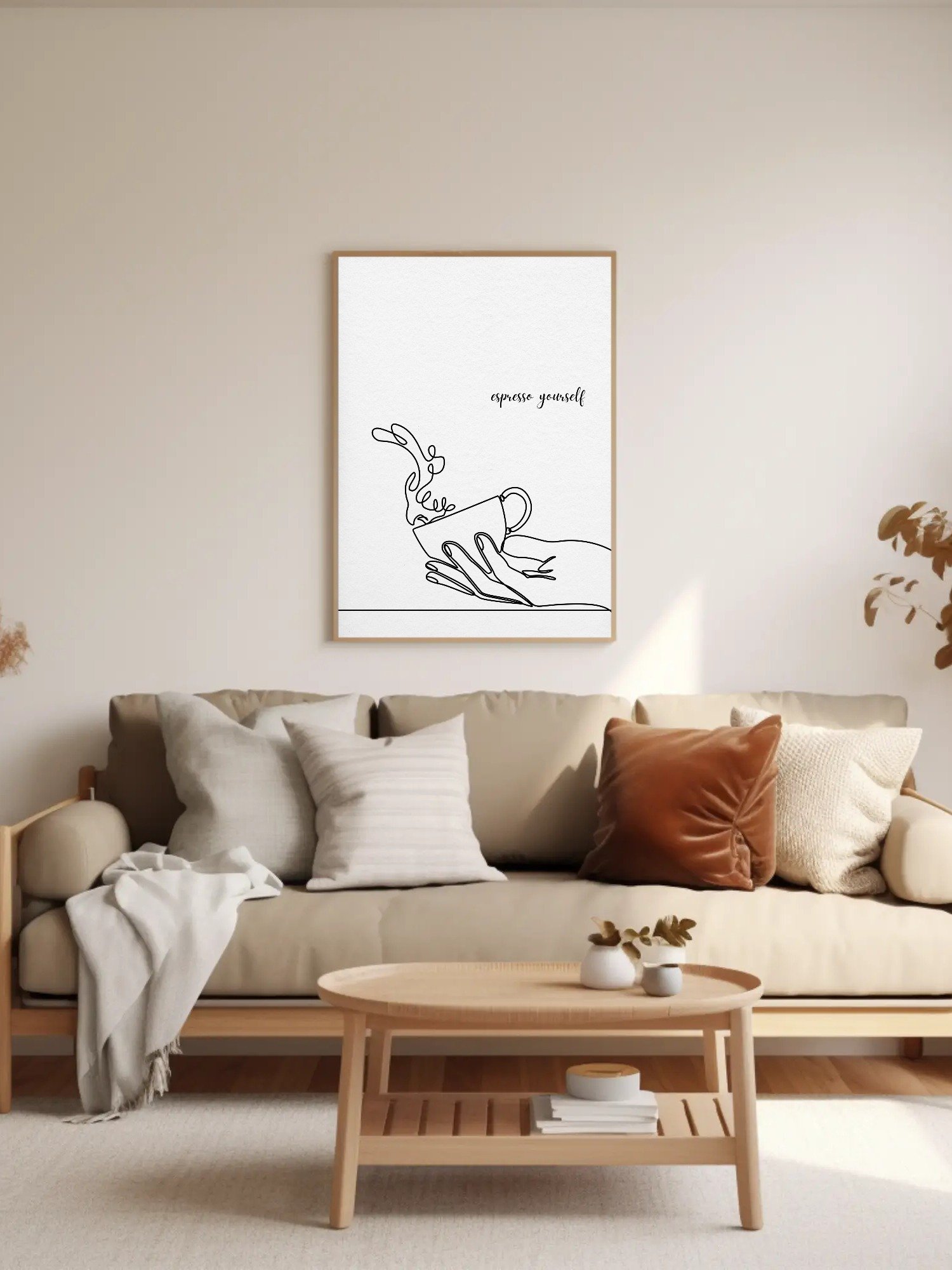 Espresso Yourself Coffee Wall Art - Minimalist Line Art Coffee Cup Print, Modern Black and White Kitchen Decor, Fun Coffee Lover Gift product image (2)