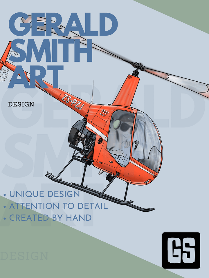 Robinson R22 Digital Printable Aviation Art with Blue Background product image (1)