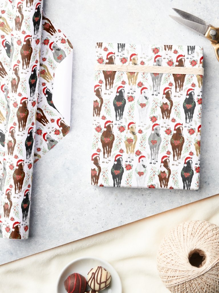 Horses in Santa Hats Christmas Gift Wrapping Paper product image (3)